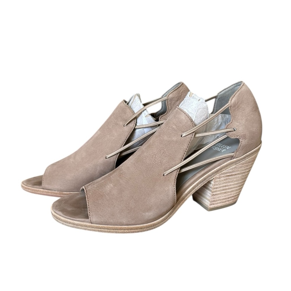 Eileen Fisher Nikki Sandal Leather Open Toe Mule Heel Shoes Size 8